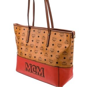 MCM Tan and Orange Logo Tote Bag